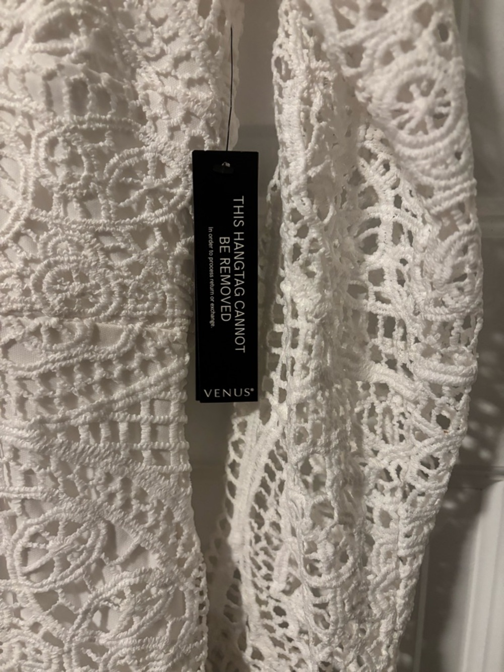VENUS White Crochet Lace V-Neck Long Sleeve Dress - Picture 3 of 5